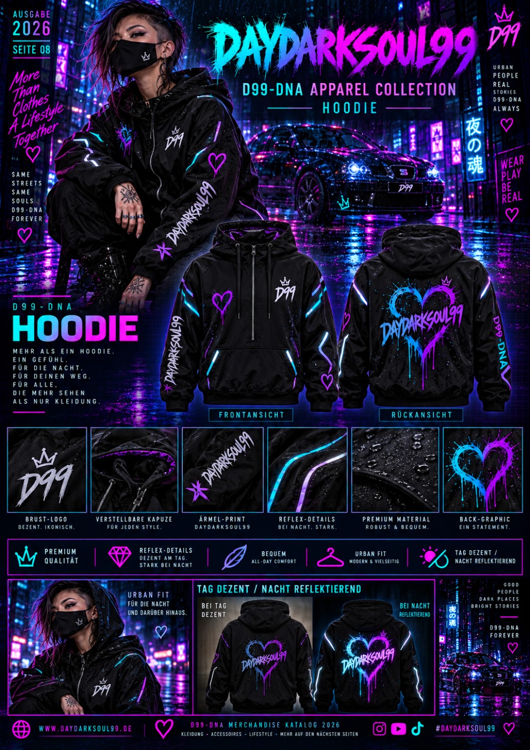 Originale Daydarksoul99 Hoodie-Kollektion mit Front- und Rückansicht